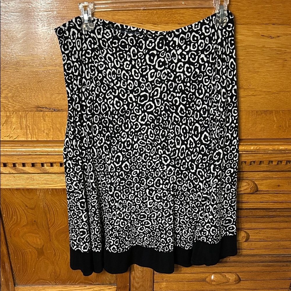 Choices Y2K Boho Chic Black White Leopard Animal Print A-Line Midi Skirt Indie